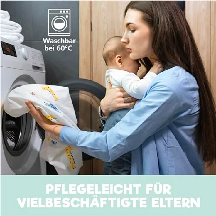 2X Spannbettlaken aus 100% Baumwolle mit Gummiband - 1X Matratzenschoner aus 100% wasserdichtem Material - 3er-Set - 50x83 cm - Fuchs – Bild 8