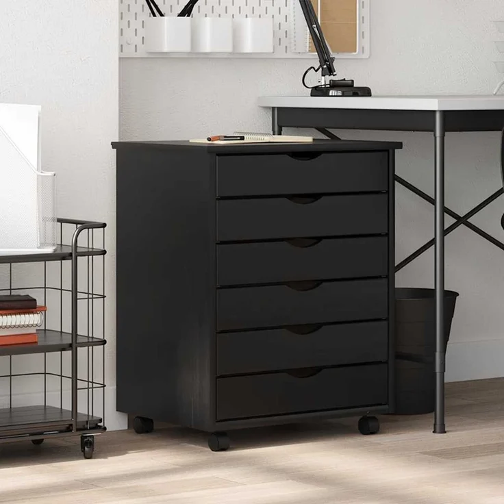 vidaXL Rollschrank mit Schubladen MOSS Schwarz Massivholz Kiefer 4015784 – Bild 1