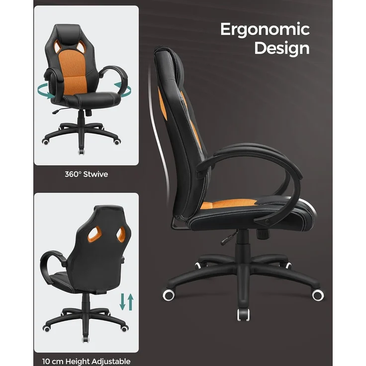 Songmics Racing Stuhl Bürostuhl Gaming Stuhl Chefsessel Drehstuhl PU, schwarz-orange, OBG56BO – Bild 6