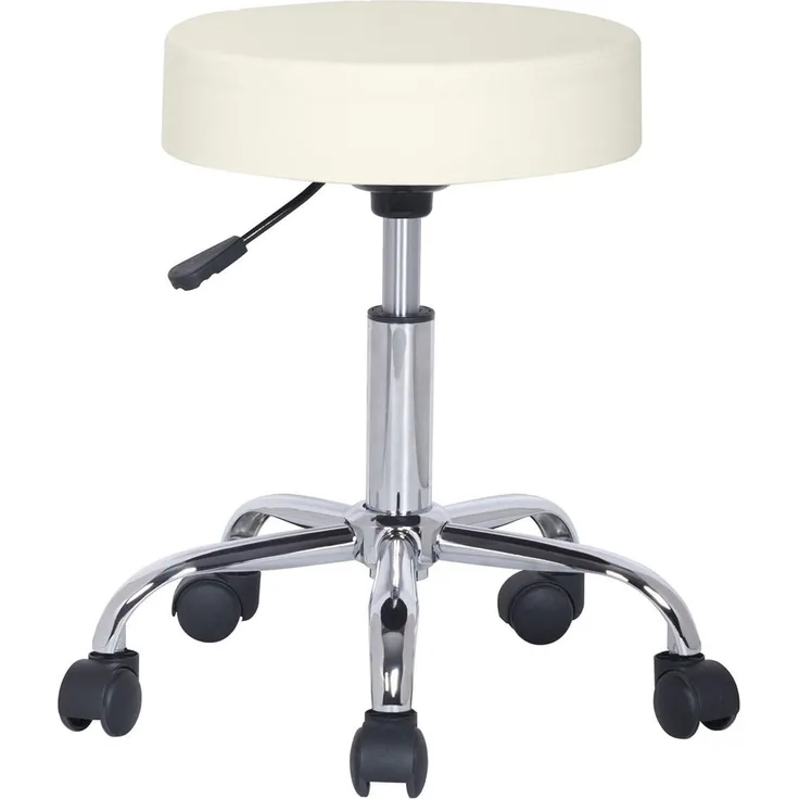 SixBros. Sitzhocker höhenverstellbar, Drehhocker mit Rollen, Hocker aus Kunstleder, verstellbar, Elfenbein Weiß M-95027/193