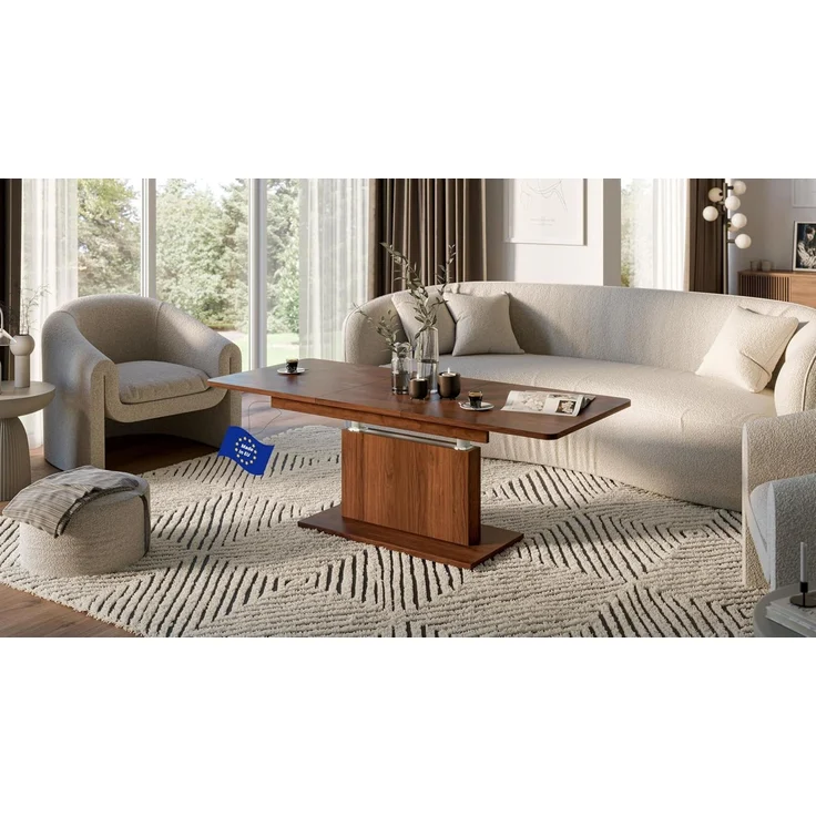 designimpex Couchtisch DC-1 Tisch Nussbaum höhenverstellbar ausziehbar, Funktionstisch, Wohnzimmertisch, Tisch, Esstisch, Sofatisch