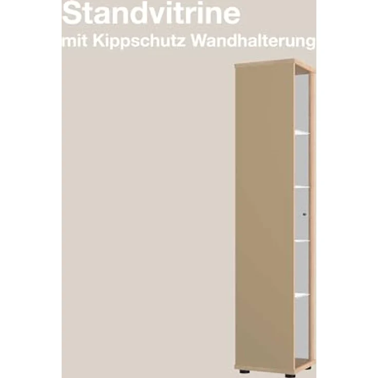 K-Möbel Glasvitrine Sonoma Eiche, Rechteckig mit 4 Fächern, 37x176x33 cm, modernes Design für Wohnzimmer und Wohnwände – Bild 7