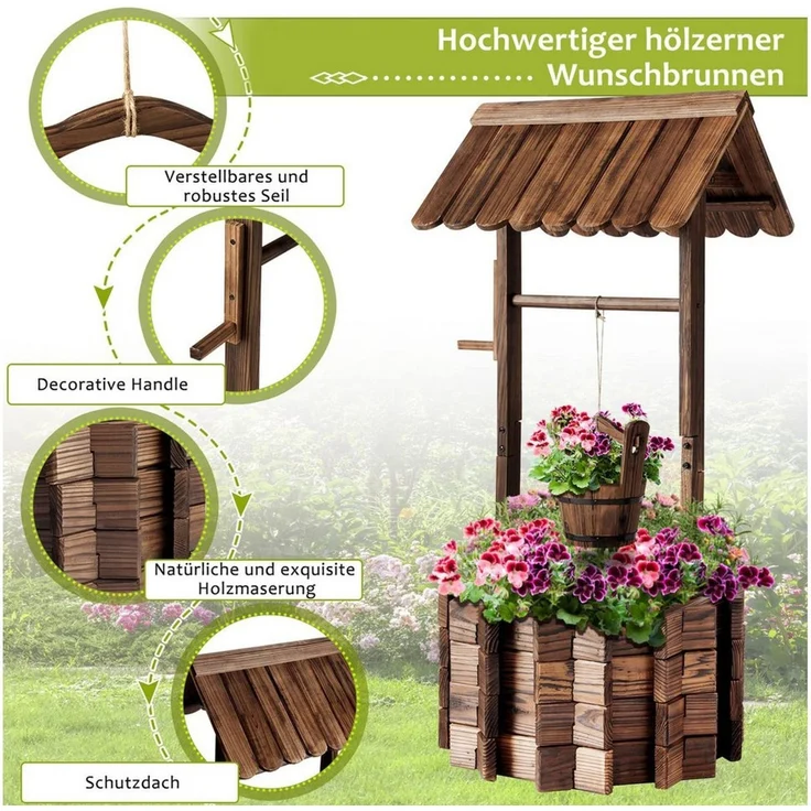 AOXUN Pflanzkübel Wunschbrunnen Pflanzkübel Holz, Pflanzständer (1 St), Wetterfest & Stabil, Ideal für Blumen & Kräuter im Garten, Ø55 cm – Bild 3