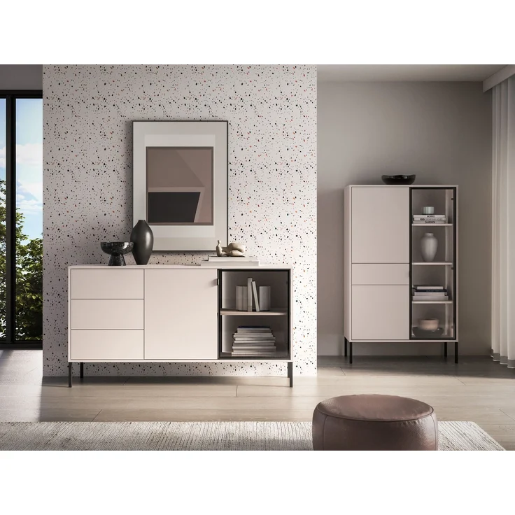 Selsey 'Barnee' – Sideboard mit beleuchteter Glasvitrine, Kaschmir, 160 cm – Bild 3