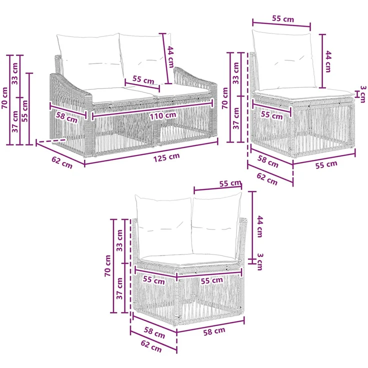 vidaXL Gartensofa-set 9 pcs Beige Poly-Rattan 3436110 – Bild 9