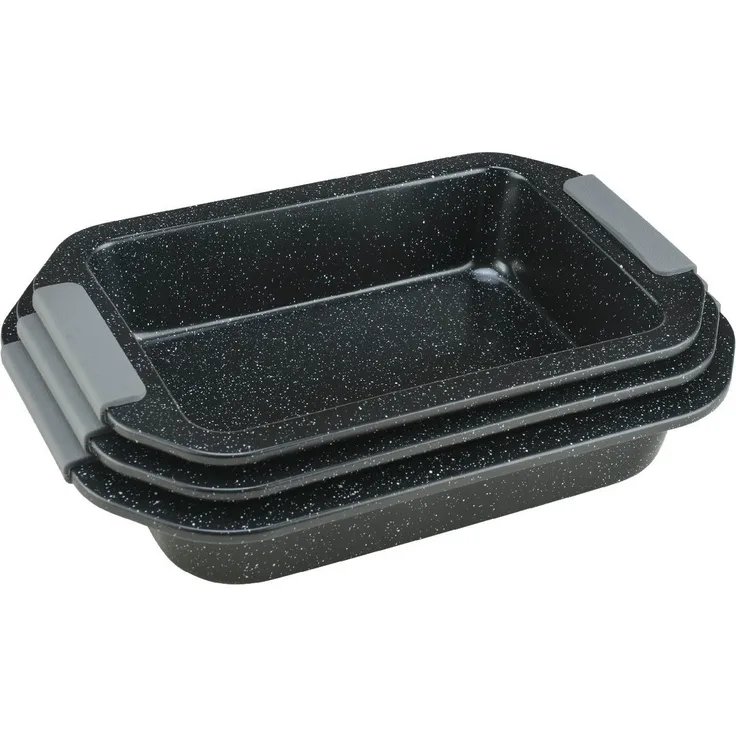 Royalty Line Auflaufform 3er Auflaufform Backform Ofenform Silikongriffe Antihaft, Stapelbar, Aluminium