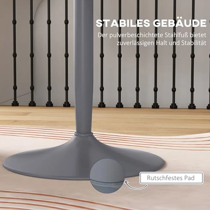 HOMCOM Esstisch 70x70 cm rund Küchentisch für 2 Personen Esszimmertisch mit Stahlbein, Rutschfester Fußauflage Säulentisch moderner Kaffeetisch für Küche, Esszimmer und Wohnzimmer Grau – Bild 6