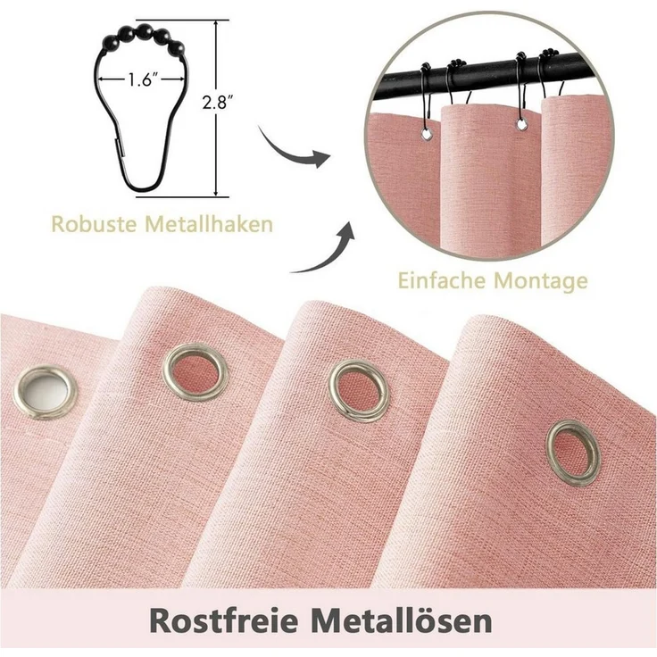 Agger Duschvorhang mit Wellenkante, Leinenstruktur, mit 12 Metallhaken, niedlicher Breite 180 cm, strapazierfähiger, waschbarer, wasserdichter Duschvorhang 180x180 cm – Bild 4