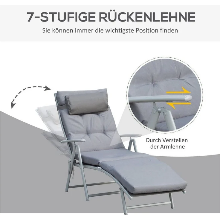 Outsunny Gartenliege Sonnenliege mit Kissen – Bild 3