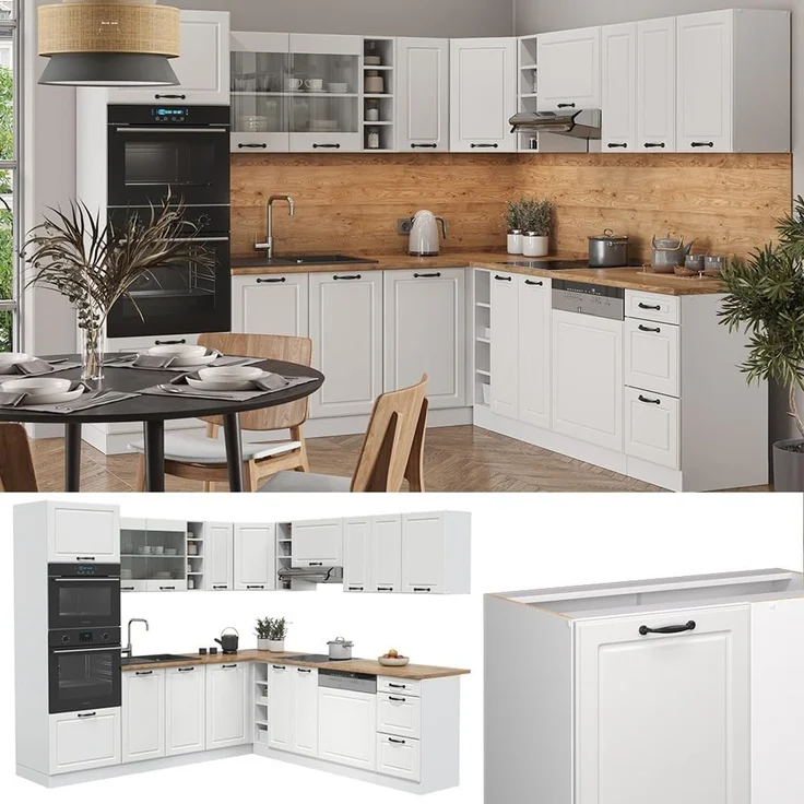 Eckküche R-Line Weiß Landhaus/Weiß 247 x 237 cm, AP Marmor Vicco – Bild 5