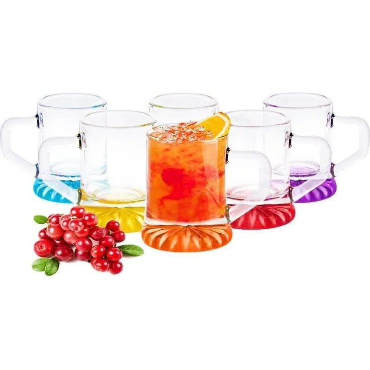 Sendez Schnapsglas 6 Schnapsgläser mit Henkel Mix Tequilagläser Stamper Wodkagläser, Glas