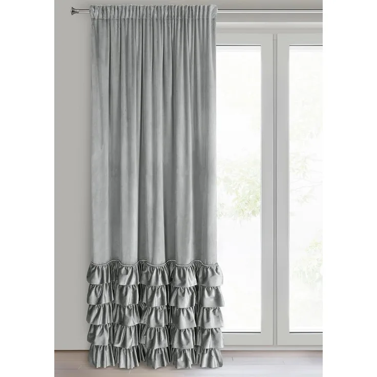 Vorhang CARLI mit Rüsche Velours Samtvorhänge silber 140x250 cm Kräuselband
