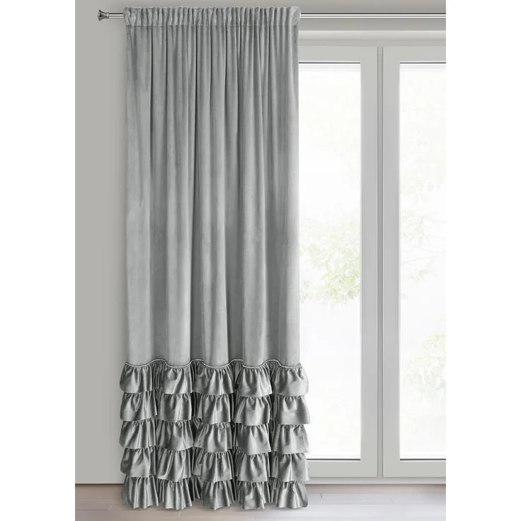 Vorhang CARLI mit Rüsche Velours Samtvorhänge silber 140x250 cm Kräuselband