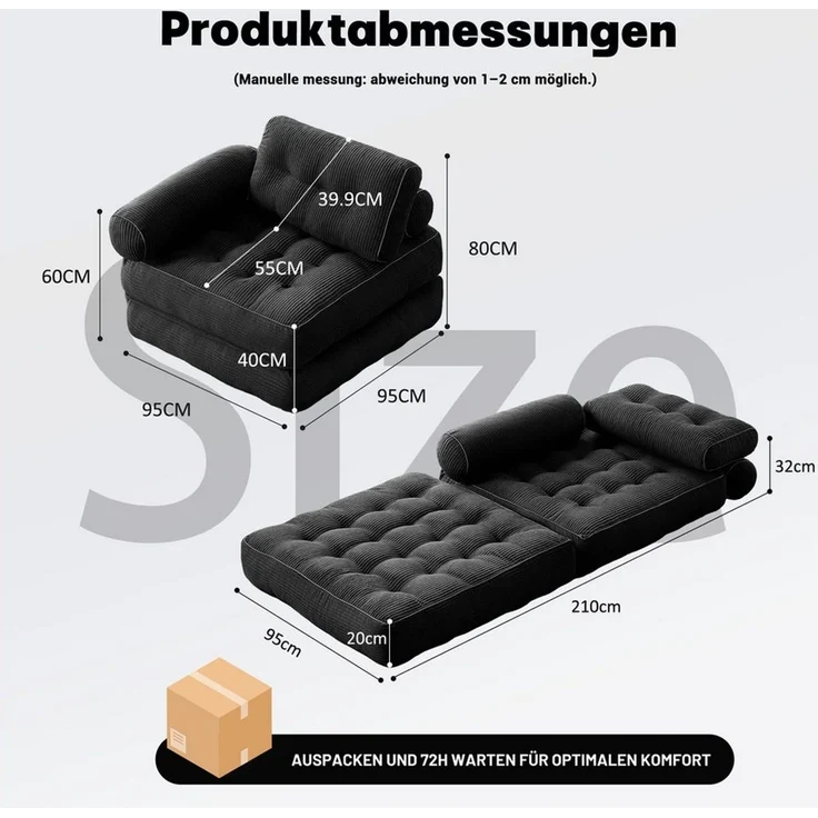LITBIRD Schlafsofa faltbar, 4-in-1 Multifunktionssofa, Sitzsack-Sofa, Relaxsessel, 1 Teile, Spielsofa & Gästebett für kleine Räume – Bild 2