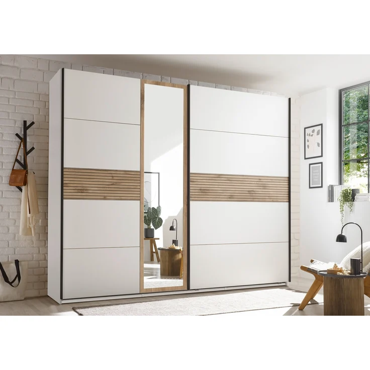 Schlafzimmer-Set >Daria< (4-teilig) Schrank, Passepartout, Bett, Kommode, Viking Oak / weiss – Bild 2