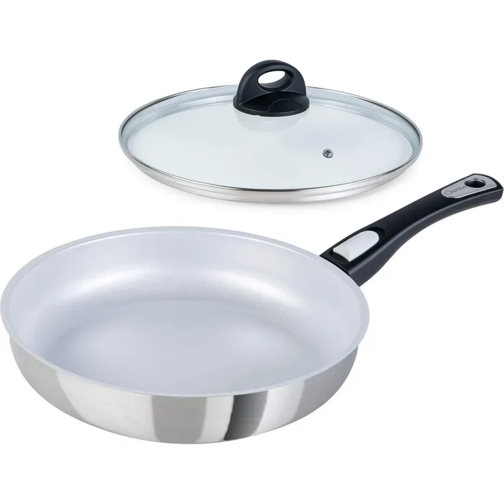 Genius Bratpfanne Cerafit Steel Pfanne 28 cm mit Antihaftbeschichtung Induktion, Aluminium (1 Bratpfanne 1 Deckel)