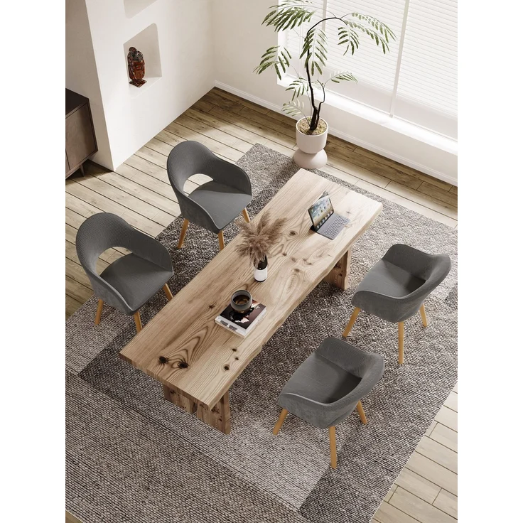 GOEURVANT 1316 Esszimmerstühle 6er-Set mit Armlehnen, Cord - Grau – Bild 2