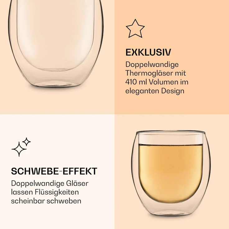 Trinkglas Jumbo | Doppelwandig | Hochwertiges Borosilikatglas | 410 ml | Unikat Transparent – Bild 6