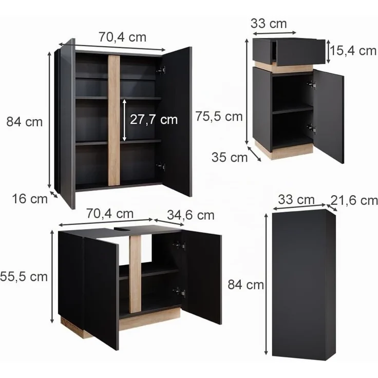 Badmöbel-Set Gloria Anthrazit 4-teilig Vicco – Bild 3