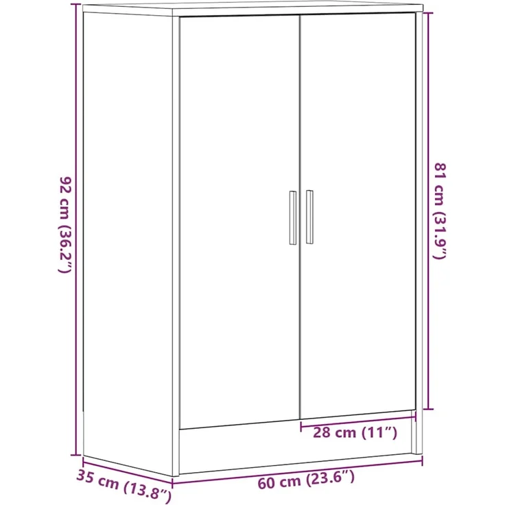 vidaXL Schuhschrank Schwarz Eichen-Optik 60x35x92 cm Holzwerkstoff 862074 – Bild 10