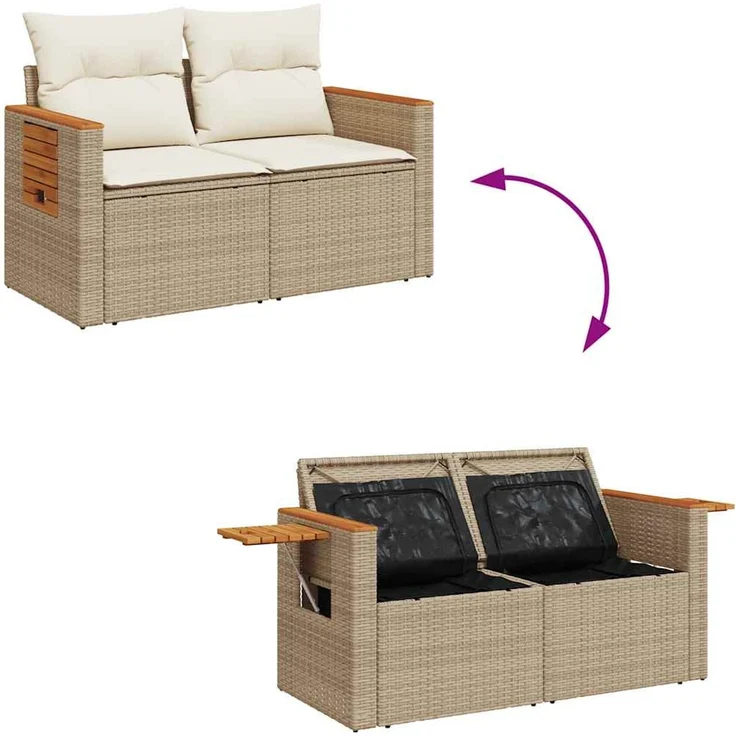 vidaXL 4-tlg. Garten-Sofagarnitur mit Kissen Beige Poly Rattan 3325950 – Bild 5
