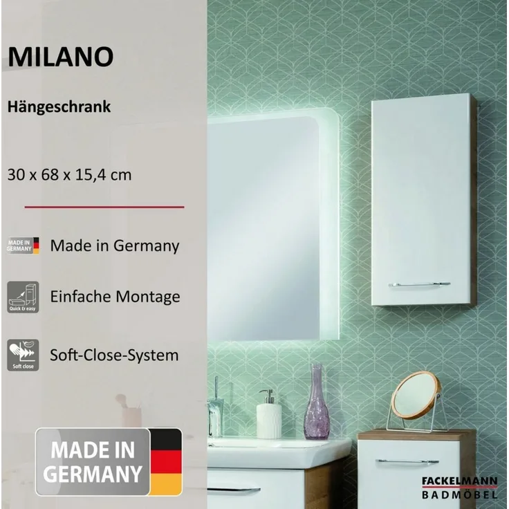 Fackelmann MILANO Hängeschrank 30 cm, Braun hell/Weiß