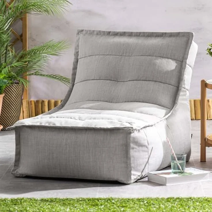 Icon Dolce Sitzsack-Liege für Erwachsene, Grau, Indoor Outdoor Sitzsack mit Füllung, Bean Bag, Wasserabweisender Stoff, Bequemer Sessel für Wohnzimmer, Lounge, Schlafzimmer, Garten – Bild 3