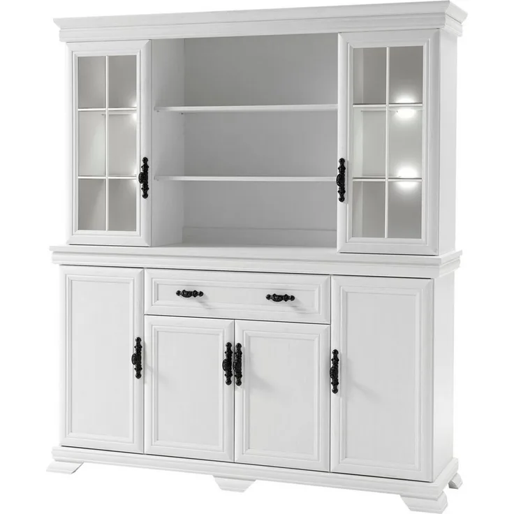 OTTO home Buffet Royal, Hochschrank im Landhausstil, eleganter Schrank, Küchenschrank dekorative Rahmenoptik, Metallgriffe, viel Stauraum, 168 cm breit