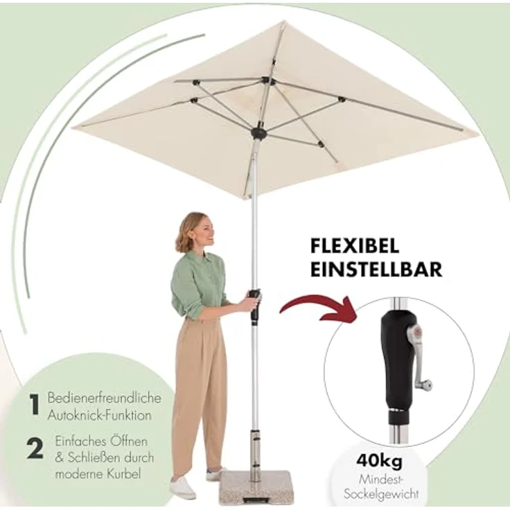 Doppler Sonnenschirm SL-AZ Auto Tilt 190x290 cm Hellgrau I Gartenschirm knickbar I Kurbelschirm mit UV-Schutz 80+ I Kurbelschirm aus Aluminium I regenabweisendes Polyester-Schirmdach – Bild 4