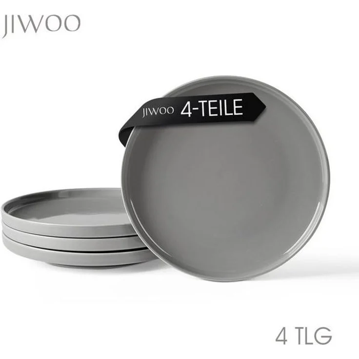 JIWOO Teller 4er Ø25cm, Frühstücksteller Salatteller Steakteller Dessertteller, (4 St), Keramik Tellerset Grau Mikrowellen spülmaschinenfest Ø26,5 cm – Bild 2