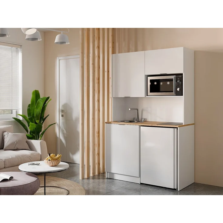 Vente-unique - Multifunktionsmöbel für Küchenzeile & Waschraum - Mit Arbeitsplatte 120 cm - Weiß & Holzfarben - CARMEO – Bild 2