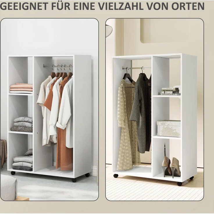 Kleiderschrank auf Rollen, mobile Garderobe, Garderobenschrank, Rollbarer Kleiderständer, 80 x 40 x 128 cm, Weiß--Weiß--128x40x80cm--YOUDENOVA – Bild 6
