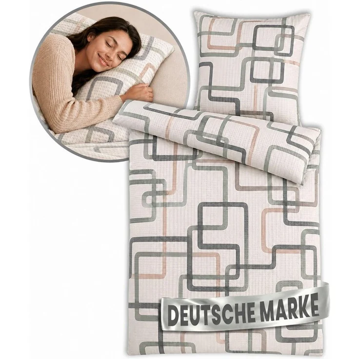 Malika Bettwäsche aus 100 % Mikrofaser, 1x 200x220 + 2x 80x80 cm, Seersucker, Boxen, Seersucker, 3 teilig, Für Allergiker geeignet, pflegeleicht, angenehm weicher Stoff – Bild 2