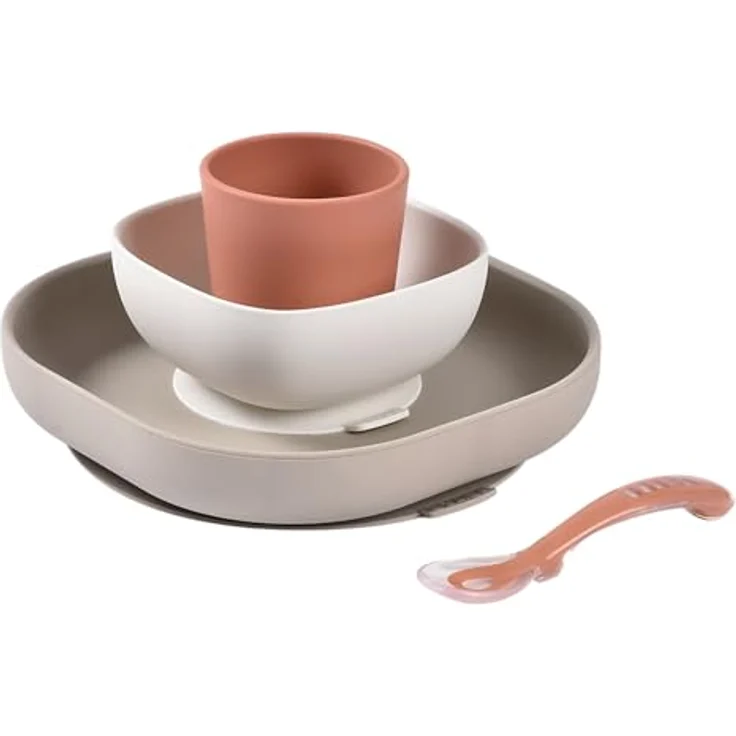 Beaba 4-tlg. Silikon-Geschirr-Set - Terracotta, mit rutschfesten Saugnäpfen, spülmaschinen- und mikrowellengeeignet – Bild 1