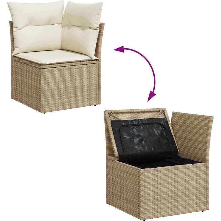 vidaXL 5-tlg. Garten-Sofagarnitur mit Kissen Beige Poly Rattan 3326149 – Bild 7