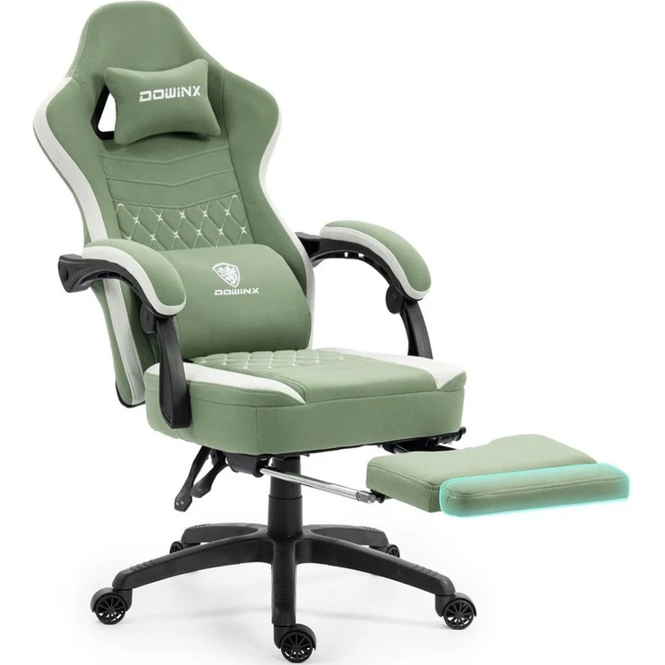 Dowinx Gaming-Stuhl Stoff mit Taschenfederkissen, Gaming Sessel mit Fußstütze, Ergonomischer Bürostuhl – Bild 1