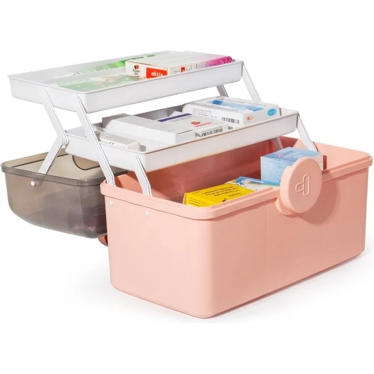 Zedelmaier Aufbewahrungsbox Medikamenten Aufbewahrung Medizinbox Apothekenbox HausapothekeBox Groß (YX1004), Tragbar, Kindersicherung, 3 Treppenabteile – Bild 5