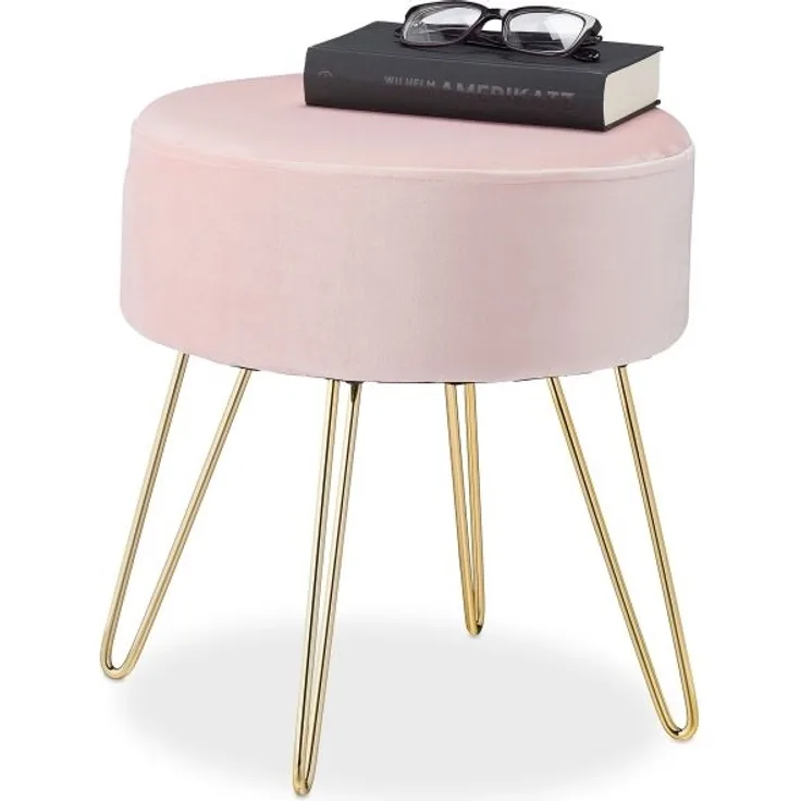 Samthocker mit Metallbeinen rosa