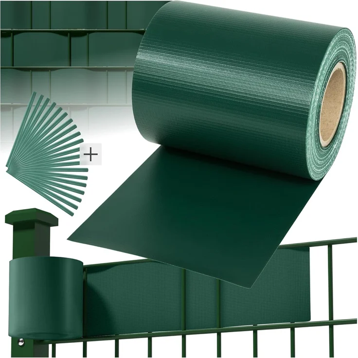 tectake® Sichtschutzfolie, Sichtschutzstreifen mit Befestigungsclips, Windschutz, Sonnenschutz, Sichtschutzmatte für Balkon, Garten, Terrasse, für Stabmattenzaun und Zaunelemente - 70 m, grün – Bild 1
