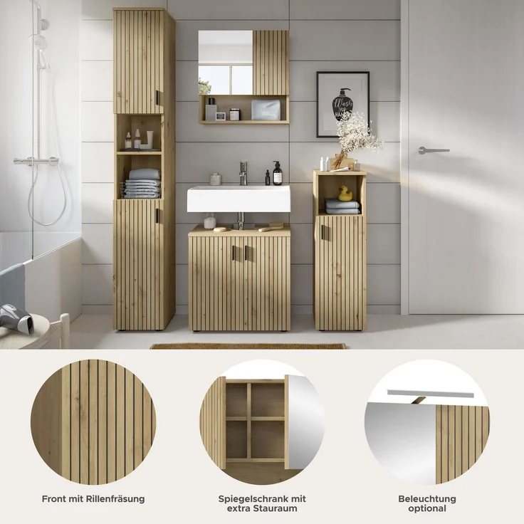 Badkombination B/H/T: 150x192x30 cm in Artisan Oak Nachbildung und -- – Bild 8