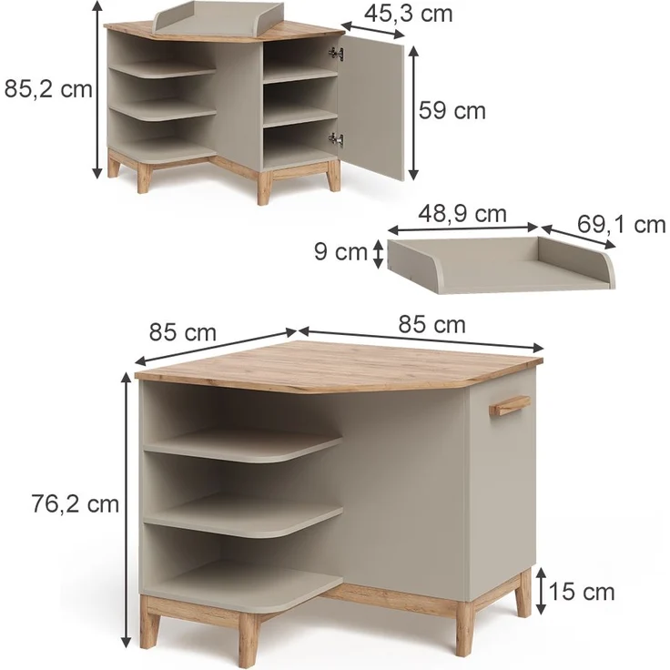 Wickelkommode Malia Cashmere/Artisan 85 x 85.2 cm mit Tür Vitalispa – Bild 2
