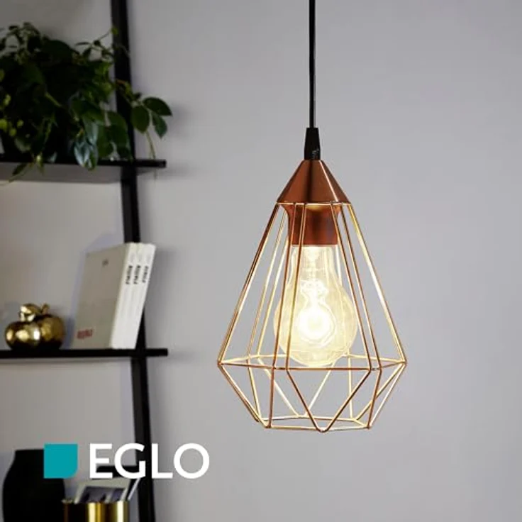 Eglo 94193 Hängeleuchte TARBES E27 1X40W Kunststoff schwarz, Stahl kupferfarben H:110 Ø31cm dimmbar – Bild 5