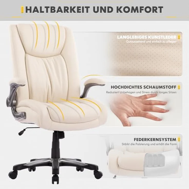 COLAMY Chefsessel Bürostuhl 181kg, Großer Bürostuhl Ergonomisch Leder, Ergonomischer Bürostuhl, Breiter Sitz, Klappbare Armlehnen, Höhenverstellbar Office Chair für das Homeoffice, Ivron – Bild 5