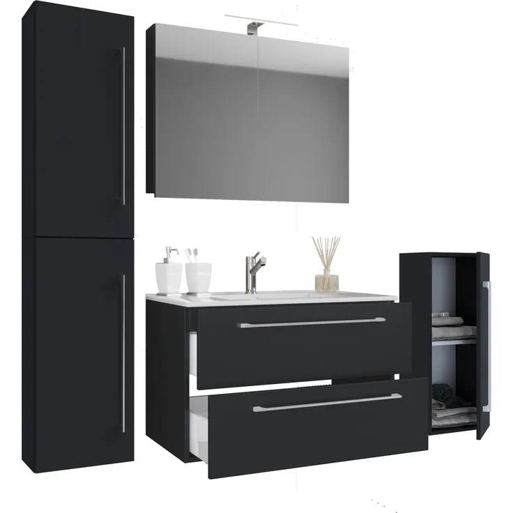 Badinos Bad Möbel Set Waschbecken Unterschrank Wandspiegel Badezimmer Waschtisch