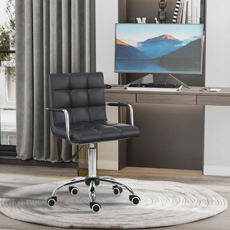 Bürostuhl im Retrodesign, höhenverstellbar, 5 Rollen, 52,5 cm x 54 cm x 99 cm, Schwarz--Schwarz--99x54x52.5cm--CHENHAONING – Bild 3