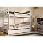 Kids Collective Etagenbett Hochbett 90x200 mit 2 Schubladen Kinderbett mit Rausfallschutz, in weiß, Funktionsbett, umbaubar in zwei Kinderbetten, Vollholz