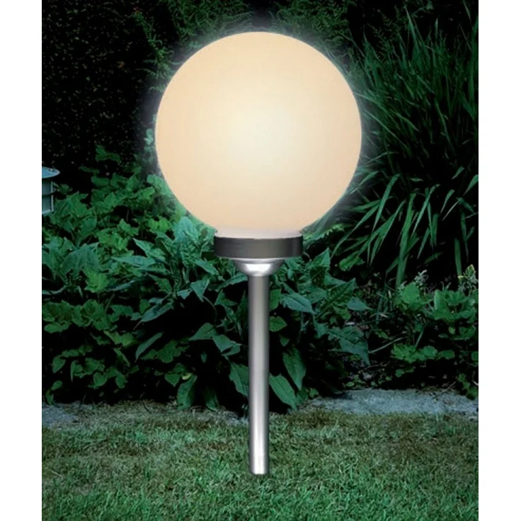 Gartenkugel mit 4 weißen LEDs, inkl Erdspieß, ca. 66,5 cm hoch, moderne Kugelleuchte (warm-weiß, ca. Ø 30 cm) – Bild 5