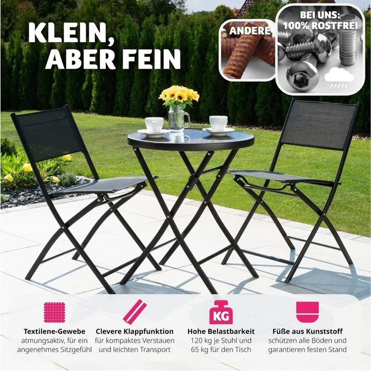 tectake Essgruppe Bistro-Set, (Set, 3-tlg), klappbar, für 2 Personen – Bild 2