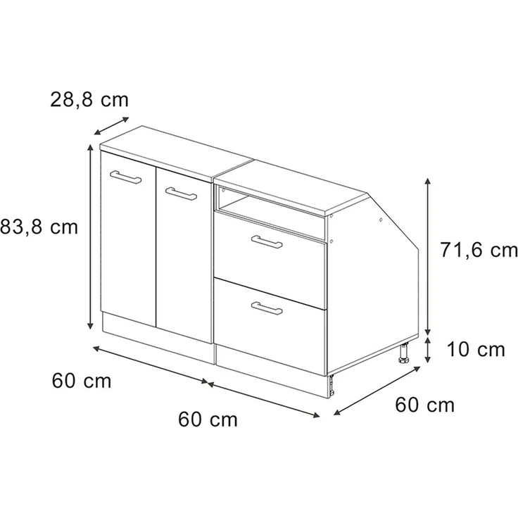 Küchenschrank für Dachschrägen R-Line Sonoma 120 cm 2er Set Schrankkorpuss 60 cm Tiefe Vicco – Bild 2