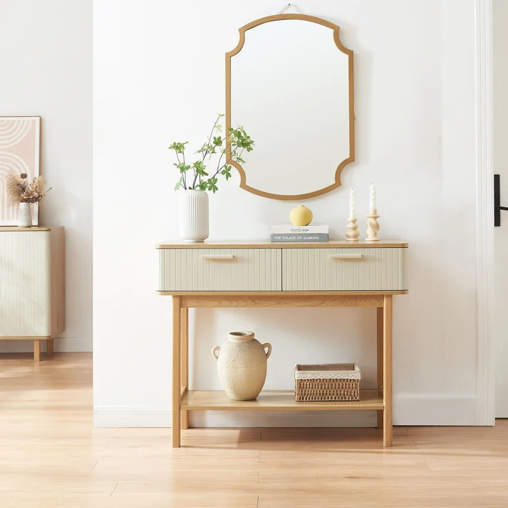 Konsolentisch Ferrersp mit 2 Schubladen 100x40x80 cm Eicheoptik/Sandfarben [en. casa] – Bild 2